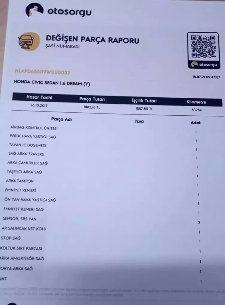 Değişen parçaları sorgulama